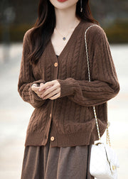 New Coffee V Neck Button Woolen Knit Cardigans Fall