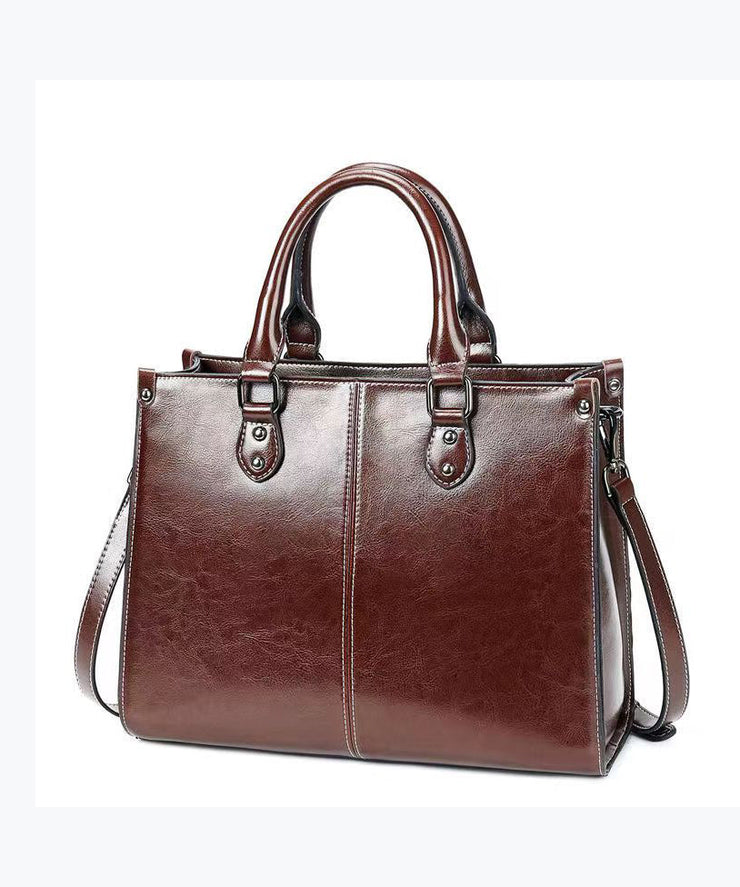 New Coffee Versatile European And American Cowhide Handbag