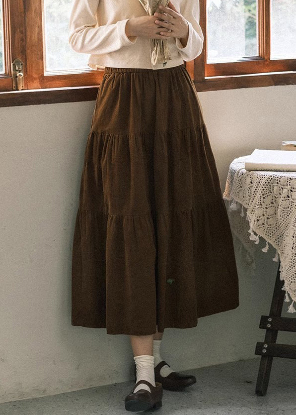 New Coffee Wrinkled Pockets Patchwork Corduroy Skirts Winter