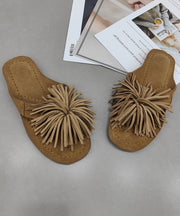 New Comfy Pink Suede Tasseled Splicing Slide Sandals