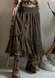 New Dark Gray Wrinkled Drawstring Lace Patchwork Skirts Fall