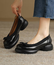 New Dark Grey Women Splicing Bow Platform Loafers For