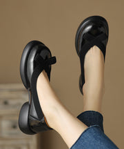 New Dark Grey Women Splicing Bow Platform Loafers For