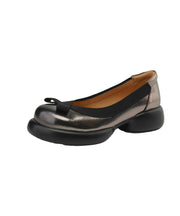 New Dark Grey Women Splicing Bow Platform Loafers For