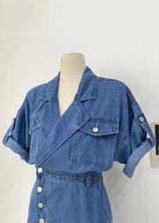 New Denim Blue Button Side Open Denim Dress Summer