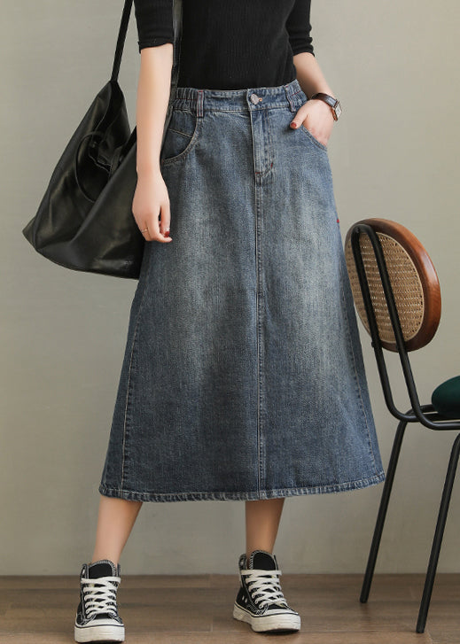 New Denim Blue Pockets Side Open High Waist Denim Skirt Summer