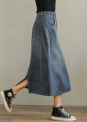 New Denim Blue Pockets Side Open High Waist Denim Skirt Summer