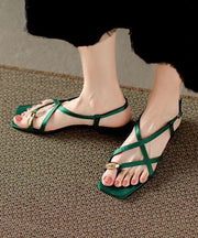 New French Black Square Headed Cross Tie Toe Sandals