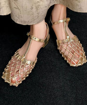 New French Hollow Out Buckle Strap Gold Sandals