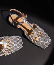 New French Hollow Out Buckle Strap Silver Sandals