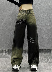 New Gradient Color Diamond High Waist Denim Pants Autumn