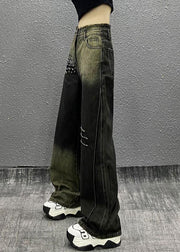 New Gradient Color Diamond High Waist Denim Pants Autumn