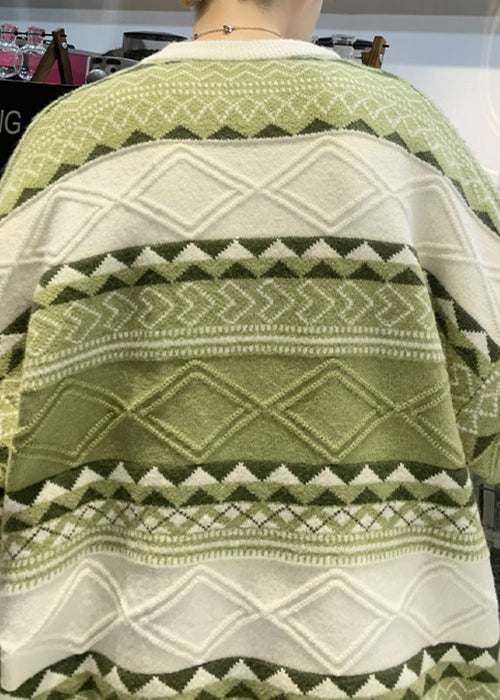 New Green O Neck Cozy Patchwork Knit Men Sweaters Fall