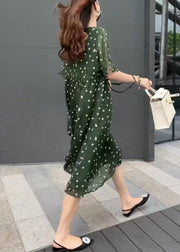 New Green O Neck Print Chiffon Long Dresses Summer