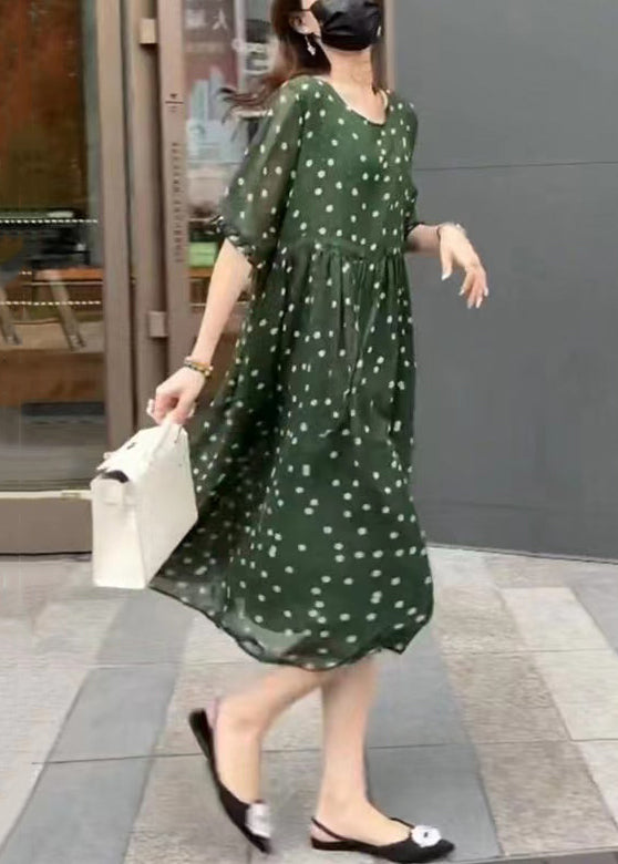 New Green O Neck Print Chiffon Long Dresses Summer