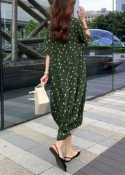 New Green O Neck Print Chiffon Long Dresses Summer