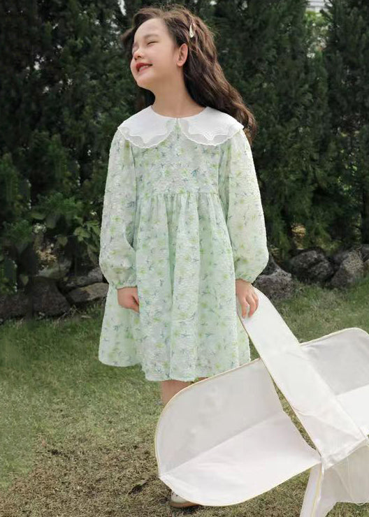 New Green Plaid Patchwork Cotton Girls Dresses Fall