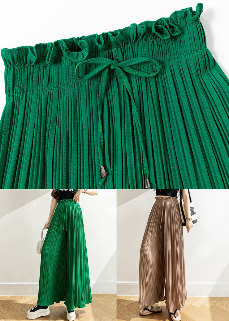 New Green Ruffled Solid Chiffon Crop Pants Summer