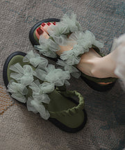 New Green Tulle Bow Splicing Walking Sandals