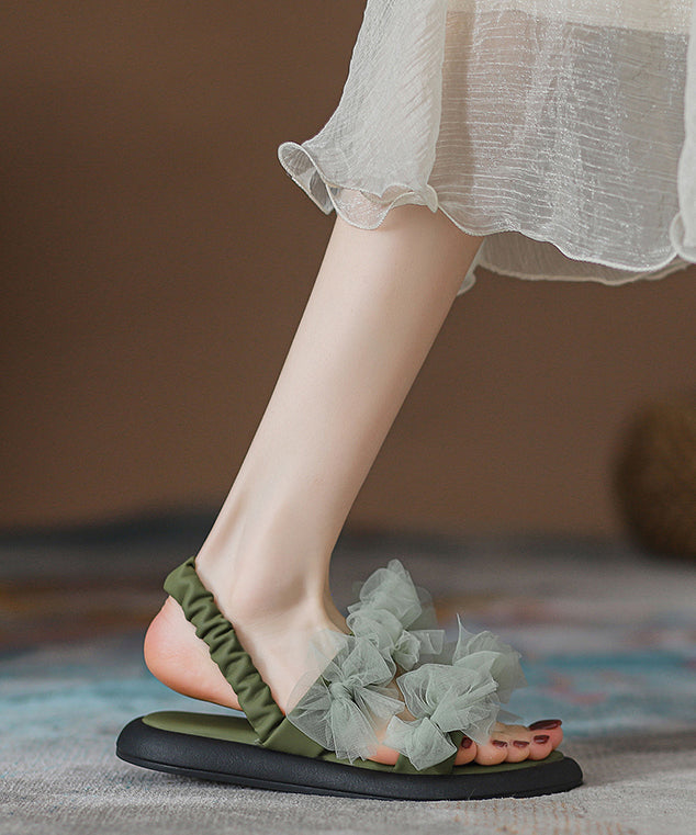 New Green Tulle Bow Splicing Walking Sandals