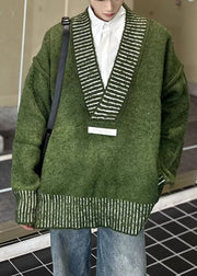 New Green V Neck Cozy Knit Men Sweaters Fall