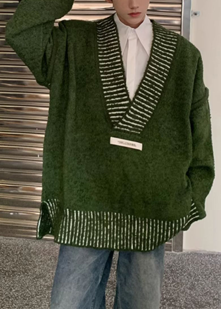 New Green V Neck Cozy Knit Men Sweaters Fall