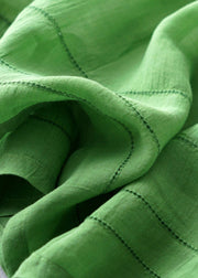 New Green V Neck Solid Linen Long Dress Bracelet Sleeve