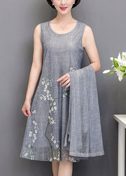 New Grey O Neck Print Tulle Two Piece Set Spring