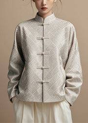 New Grey Stand Collar Print Cotton Coat Fall