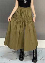 New Khaki Ruffled Pockets Elastic Waist Cotton Skirts Fall