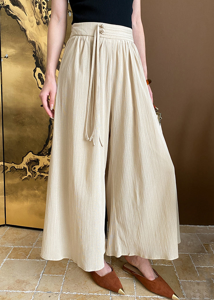 New Khaki Tasseled High Waist Cotton Crop Pants Summer