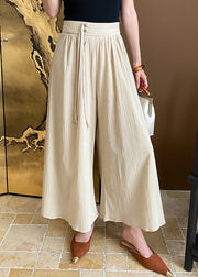 New Khaki Tasseled High Waist Cotton Crop Pants Summer