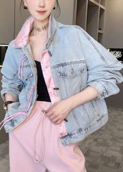 New Light Blue Button Patchwork Denim Coats Long Sleeve