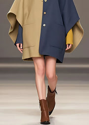 New Light Camel Asymmetrical Button Patchwork Cotton Coats Fall