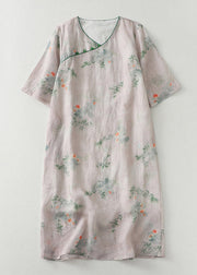 New Light Pink Button Print Cotton Dress Summer