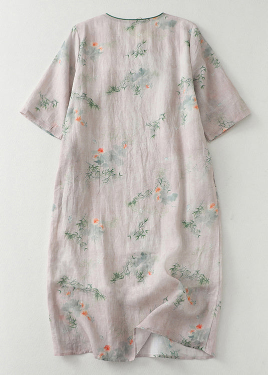 New Light Pink Button Print Cotton Dress Summer