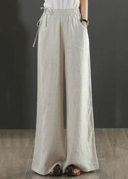 New Linen Pockets Solid Elastic Waist Linen Wide Leg Pants Fall