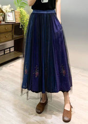 New Navy Embroideried Wrinkled Patchwork Tulle Skirts Summer