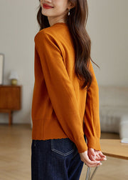 New Orange O Neck Button Cozy Wool Knit Coat Fall