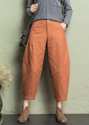 New Orange Pockets High Waist Cotton Crop Pants Spring