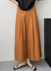 New Orange Pockets Solid Cotton Wide Leg Pants Summer