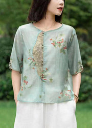 New Pink Embroideried Print Patchwork Linen T Shirt Half Sleeve