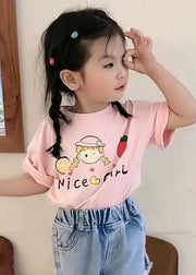 New Pink O Neck Print Cozy Cotton Girls T Shirts Summer