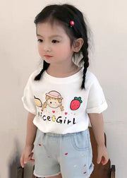 New Pink O Neck Print Cozy Cotton Girls T Shirts Summer