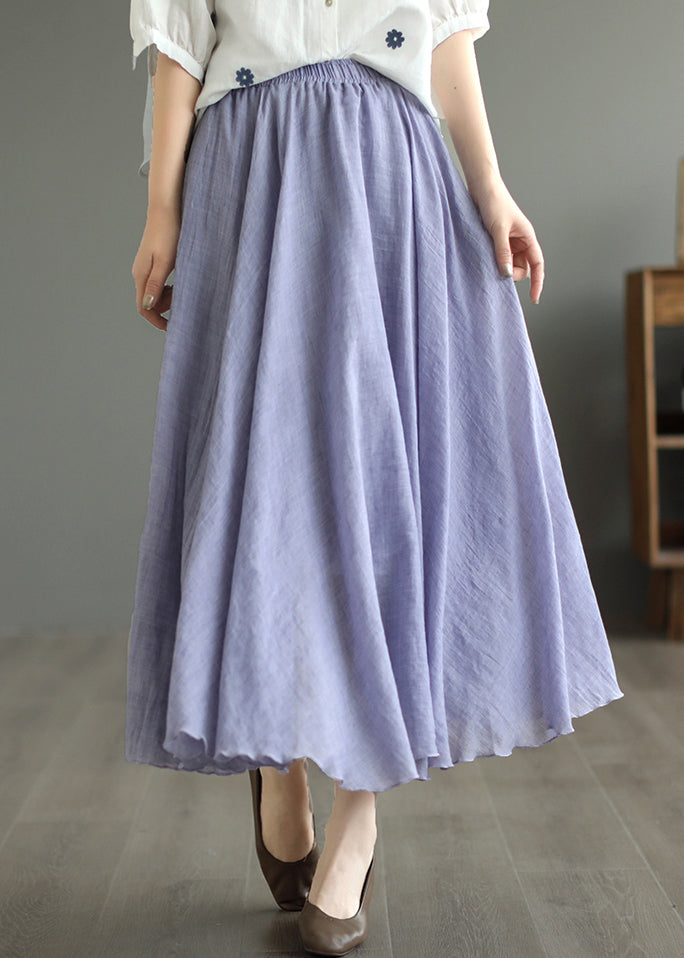 New Purple Elastic Waist Patchwork Cotton Pleated Skirt