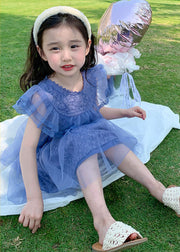 New Purple Ruffled Patchwork Tulle Kids Girls Princess Dresses Summer