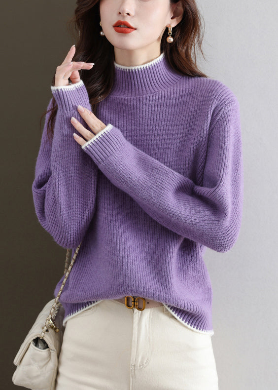 New Purple Turtleneck Thick Knit Sweaters Fall