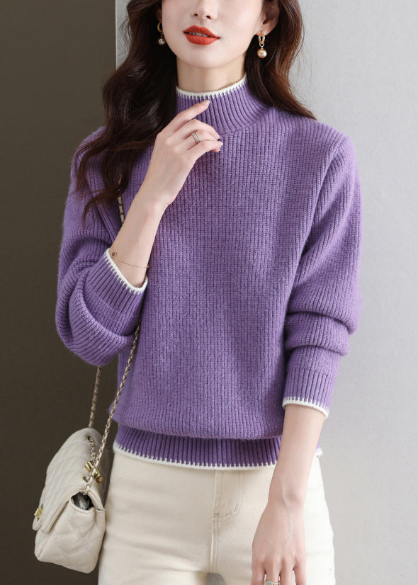 New Purple Turtleneck Thick Knit Sweaters Fall