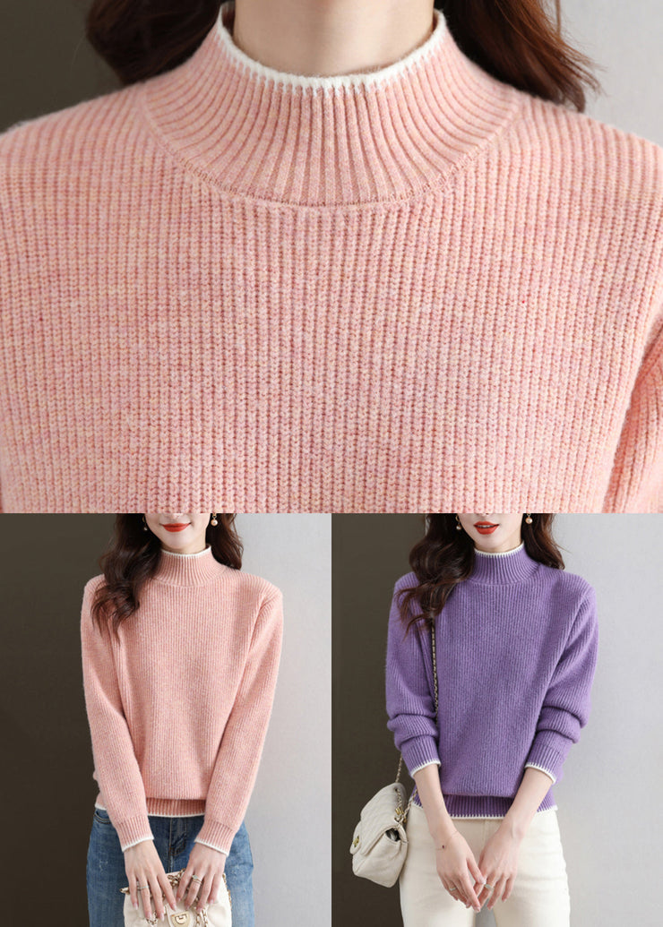 New Purple Turtleneck Thick Knit Sweaters Fall