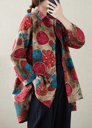 New Red Print Low High Design Cotton Shirt Tops Fall